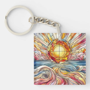 Buntglas-Sonnenuntergang-Ozean  Schlüsselanhänger