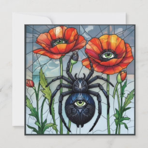 Buntglas-Spinne-Mohn-Blumen Allsehendes Auge  Karte