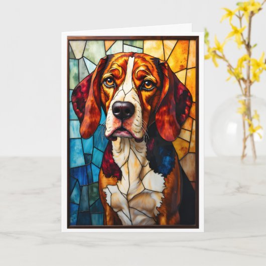 Buntglas-Stil Beagle-Hund Karte (Gelbe Blume)