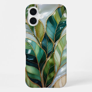 Buntglas-Stil-Blatt-Ästhetik-Handyhülle iPhone 16 Plus Hülle