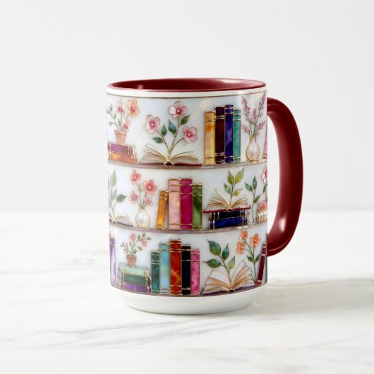 Buntglas-Stil-Blumen- Bücherregal-Tasse Tasse (VorderseiteRechts)