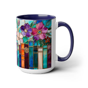 Buntglas-Stil Bücher Florale Tasse