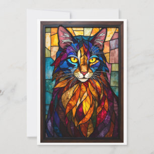 Buntglas-Stil Charmante Katze mit gelben Augen Karte