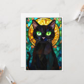 Buntglas-Stil charmante schwarze Katze grüne Augen Karte (Vorderseite/Rückseite Beispiel)