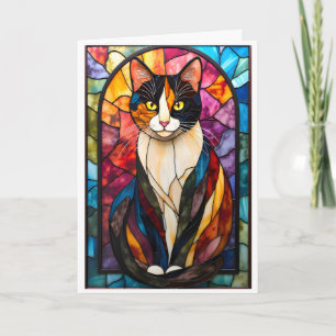 Buntglas-Stil Charmantes Calico-Katze Karte