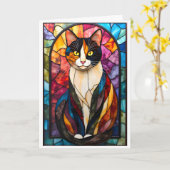 Buntglas-Stil Charmantes Calico-Katze Karte (Gelbe Blume)