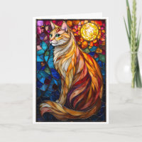 Buntglas-Stil Fluffige Orange- und Weiße Katze