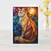 Buntglas-Stil Fluffige Orange- und Weißkatze  Karte (Gelbe Blume)