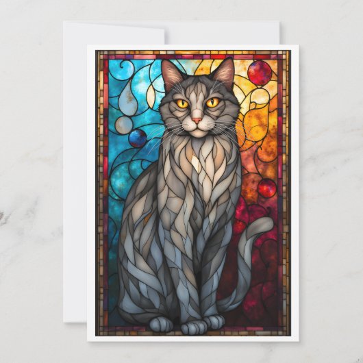 Buntglas-Stil Graue Katze Karte (Vorderseite)