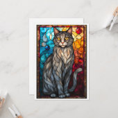 Buntglas-Stil Graue Katze Karte (Vorderseite/Rückseite Beispiel)