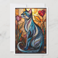 Buntglas-Stil Graue Katze mit Blumen