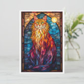 Buntglas-Stil große flauschige Katze flach Karte (Stehend Vorderseite)