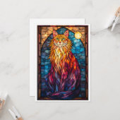 Buntglas-Stil große flauschige Katze flach Karte (Vorderseite/Rückseite Beispiel)