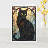 Buntglas-Stil hübsche schwarze Katze Karte (Gelbe Blume)
