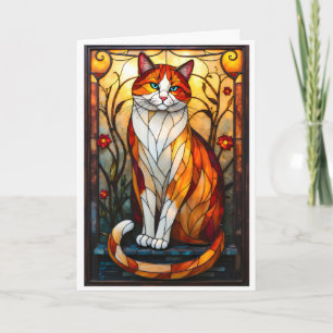 Buntglas-Stil hübscher orangefarbener Kater  Karte