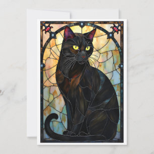 Buntglas-Stil hübscher schwarzer Kater Karte