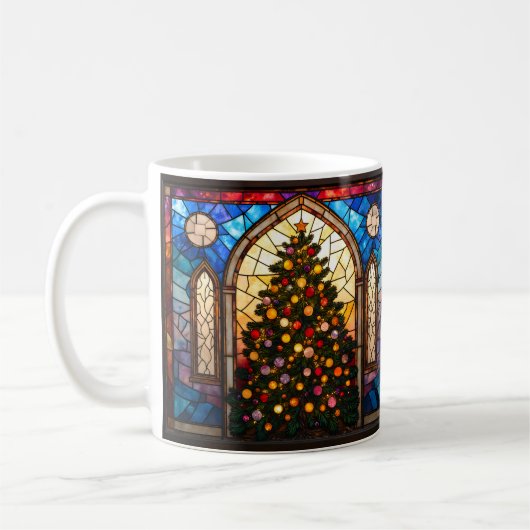 Buntglas-Stil hübscher Weihnachtsbaum  Kaffeetasse (Links)