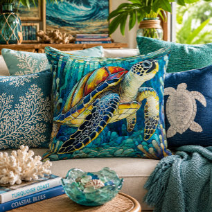 Buntglas-Stil Meeresschildkröte honu Kissen