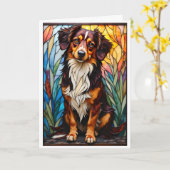Buntglas-Stil-Mischlingshund Karte (Gelbe Blume)
