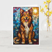 Buntglas-Stil-Mischlingshund Karte (Gelbe Blume)