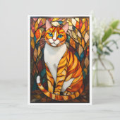 Buntglas-Stil Orange Katze Blaue Augen Flach Karte (Stehend Vorderseite)