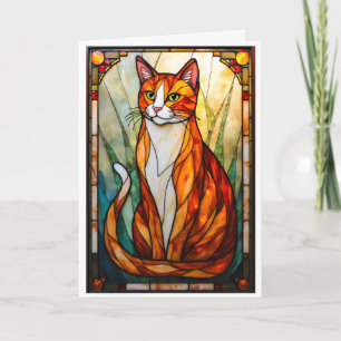 Buntglas-Stil Orange Katze Grüne Augen Karte