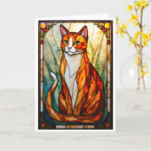 Buntglas-Stil Orange Katze Grüne Augen Karte (Gelbe Blume)