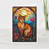 Buntglas-Stil Orange Katze mit rosa Blumen Karte (Vorderseite)