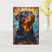 Buntglas-Stil Rottweiler-Hund Karte (Gelbe Blume)