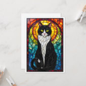 Buntglas-Stil Schwarz-Weiß-Anzugkatze Flach Karte (Vorderseite/Rückseite Beispiel)