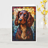 Buntglas-Stil Setter Spaniel Hund Karte (Gelbe Blume)