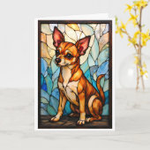 Buntglas-Stil Tan Chihuahua-Hund Karte (Gelbe Blume)