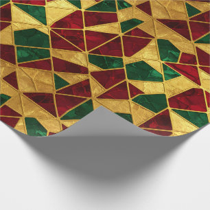 Buntglas-Stil Weihnachten Rot Grün Gold  Geschenkpapier