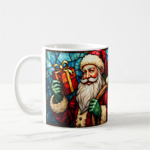 Buntglas-Stil Weihnachtsmann mit Geschenk Kaffeetasse