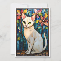 Buntglas-Stil Weiße Katze mit Blumen flach