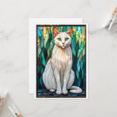 Buntglas-Stil Weiße Katze mit grünen Augen Karte (Vorderseite/Rückseite Beispiel)