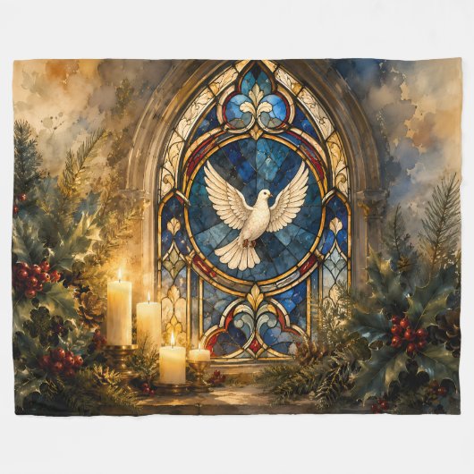 Buntglas-Tauben-Weihnachtsfenster Fleecedecke (Vorderseite (Horizontal))