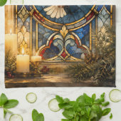 Buntglas-Tauben-Weihnachtsfenster Geschirrtuch (Gefaltet)