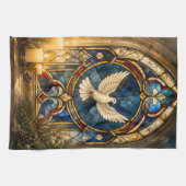 Buntglas-Tauben-Weihnachtsfenster Geschirrtuch (Horizontal)