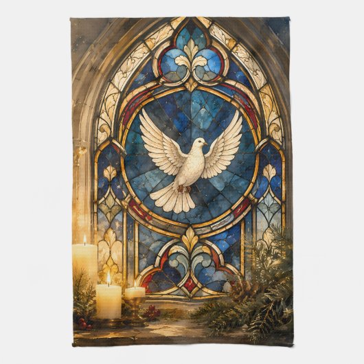 Buntglas-Tauben-Weihnachtsfenster Geschirrtuch (Vertikal)