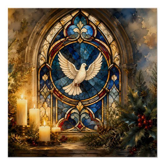Buntglas-Tauben-Weihnachtsfenster Poster (Vorderseite)