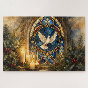 Buntglas-Tauben-Weihnachtsfenster Puzzle