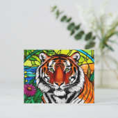 Buntglas-Tiger Postkarte (Stehend Vorderseite)