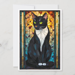 Buntglas-Tuxedo-Schwarz-Weiß-Katze Karte