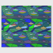 Buntglas-UFO-Alien-Muster-Wrap-Papier Geschenkpapier (Flach)