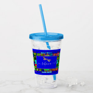 Buntglas und Libelle personalisiert Acryltrinkbecher
