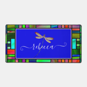 Buntglas und Libelle personalisiert   Schreibtischunterlage