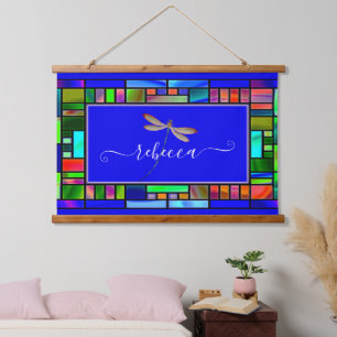Buntglas und Libelle personalisiert Wandteppich Mit Holzrahmen
