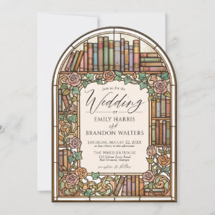 Buntglas-Vintage-Bibliotheksbücher-Bogen-Hochzeit Einladung