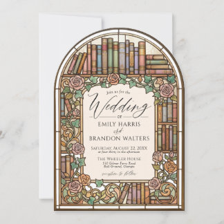 Buntglas-Vintage-Bibliotheksbücher-Bogen-Hochzeit Einladung